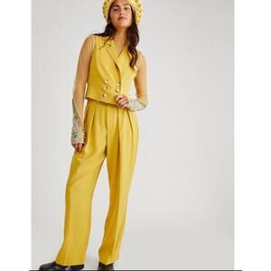 Free People Womens Gabbie Vest Suit Set Yellow Size 14 $308
